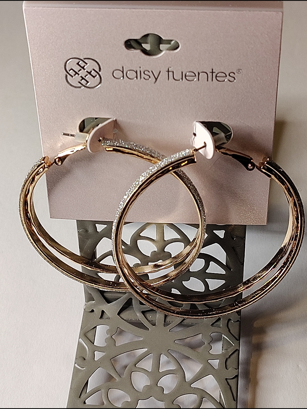 Daisy Fuentes Rose Gold Textured Double Hoop Earrings